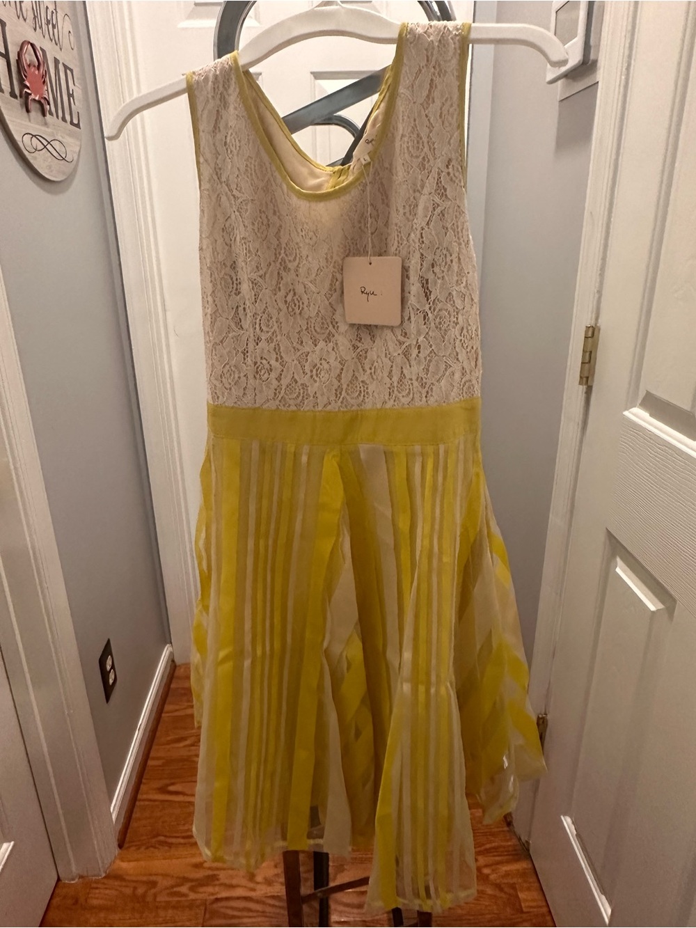 Ryu Yellow and White Lace Midi Dress